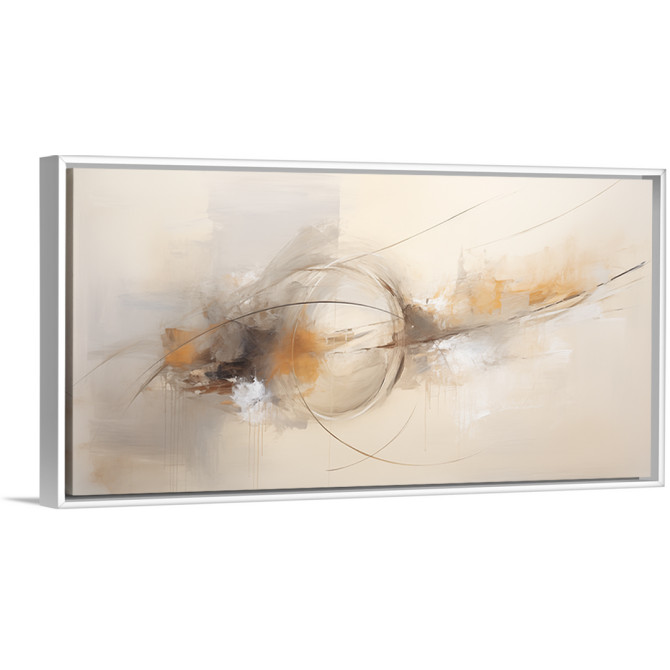 Cuadro abstracto en tonos ocre, blanco y beige con formas difusas y estilo etéreo