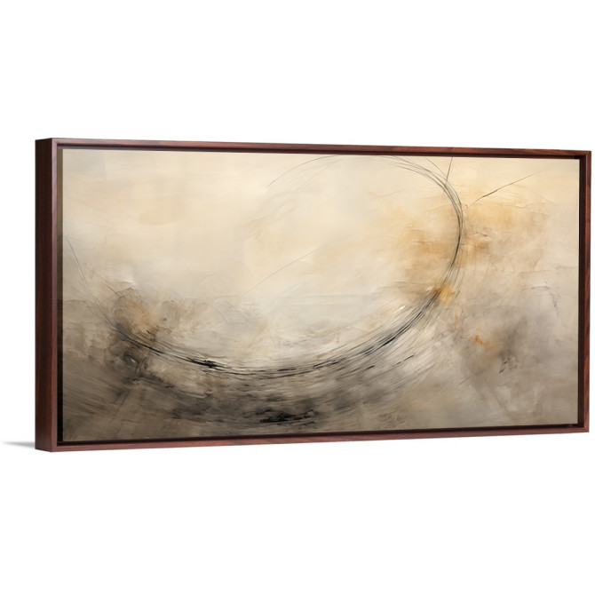 Cuadro decorativo abstracto en tonos neutros con trazo circular oscuro sobre fondo beige difuminado Cuadro decorativo abstracto en tonos neutros con trazo circular oscuro sobre fondo beige difuminado