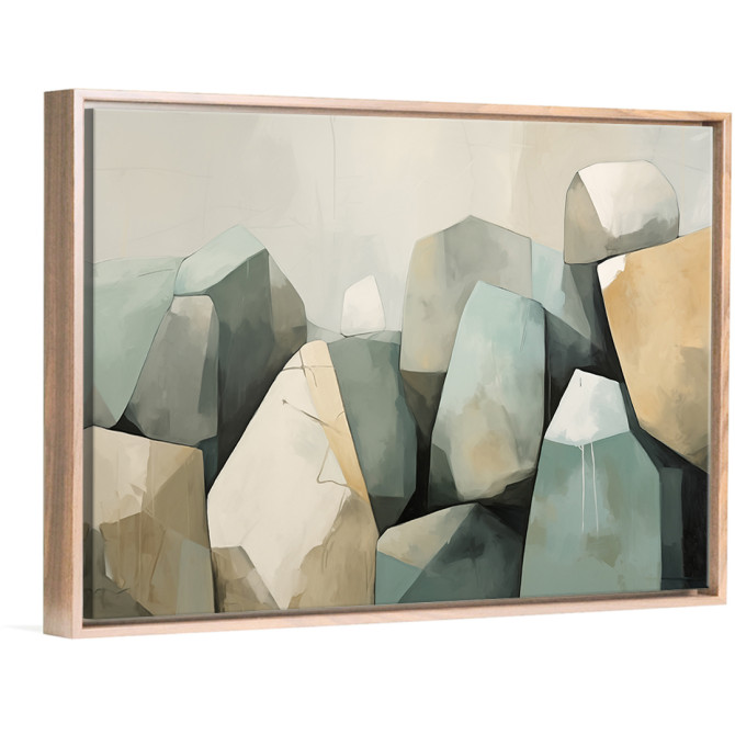 Cuadro decorativo con formas de rocas abstractas en tonos verde piedra, beige y gris Cuadro decorativo con formas de rocas abstractas en tonos verde piedra, beige y gris