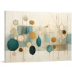 Cuadro decorativo abstracto con óvalos en tonos azul turquesa, beige y ocre sobre fondo claro