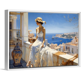 Cuadro romántico de mujer en balcón con vistas - Cuadrostock