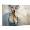 Cuadro decorativo  con figura femenina en tonos azul y beige, estilo artístico contemporáneo