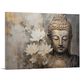 Cuadro de Arte Zen en Lienzo: Buda con flores - Cuadrostock
