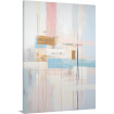 Cuadro moderno vertical en tonos pastel con trazos lineales rosa, azul, beige y ocre