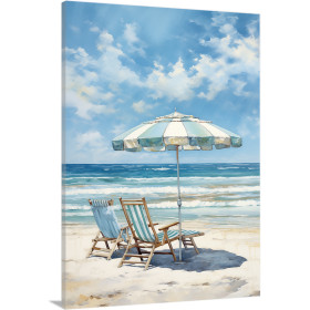 Cuadro de playa con silla y sombrilla - Cuadrostock