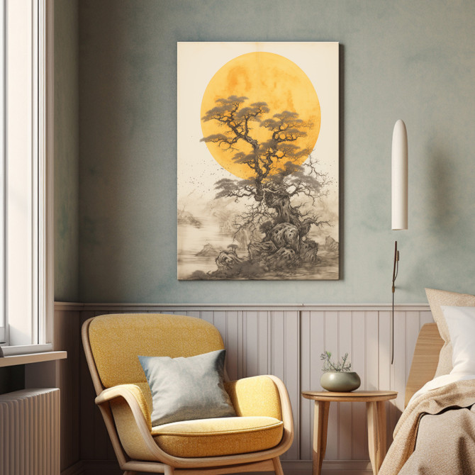 Cuadro de árbol con gran sol, estilo zen - Cuadrostock