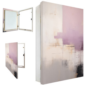 Tapa contador "Ocaso Rosa" con marco blanco y diseño abstracto.