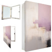 Tapa contador "Ocaso Rosa" con marco blanco y diseño abstracto.