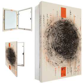 Tapa contador "Nebulosa Ocre" con marco blanco y diseño abstracto.