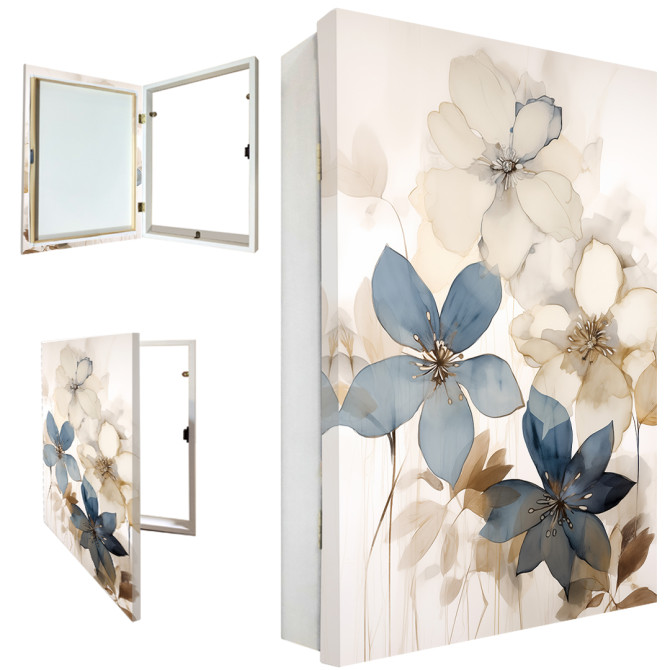 Tapa contador decorativa flores azul y beige en lienzo fondo 12 cm Tapa contador decorativa flores azul y beige en lienzo fondo 12 cm
