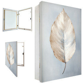 Tapa contador "Feather 01" con marco blanco y diseño abstracto.