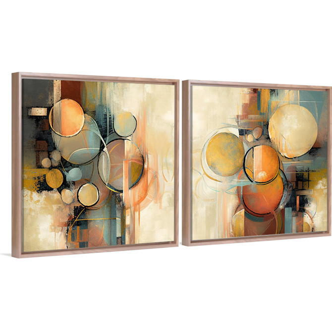 Juego de 2 cuadros abstractos con círculos en tonos cálidos – decoración moderna para paredes