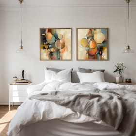 Juego de 2 cuadros abstractos con círculos en tonos cálidos – decoración moderna para paredes