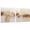 Díptico abstracto moderno con trazos lineales y tonos tierra – arte decorativo en 2 lienzos