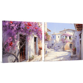 Díptico decorativo estilo mediterráneo con casas blancas