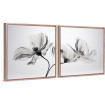 Cuadro díptico con flores en blanco y negro translúcidas, arte floral minimalista