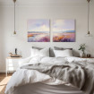 Díptico de paisaje abstracto con tonos lavanda, violetas y naranjas al amanecer- Cuadrostock