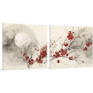 Díptico con luna llena y ramas de flores rojas en estilo oriental- Cuadrostock