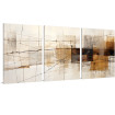 Tríptico abstracto moderno con formas geométricas superpuestas en tonos beige, marrón y negro