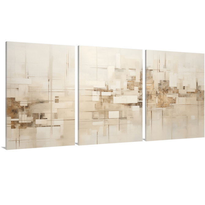 Juego de 3 cuadros abstractos neutros en beige, crema y blanco roto