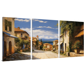 Tríptico con paisaje  en tonos suaves ideal para crear un ambiente relajante-Cuadrostock