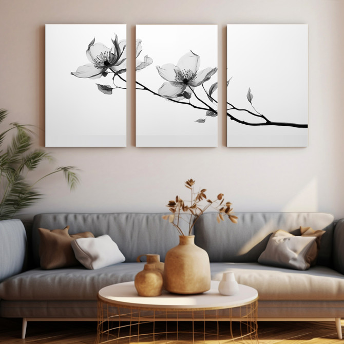 Cuadros triples: Flor blanco y negro rayos X
