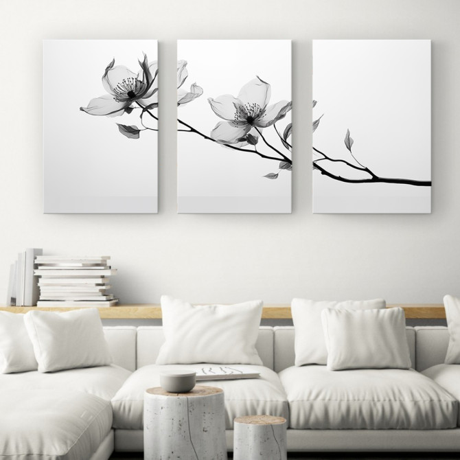 Cuadros triples: Flor blanco y negro rayos X