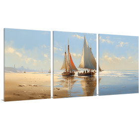 Tríptico decorativo barcos de vela en la orilla, ideal para dar un aire  relajante a tu hogar-Cuadrostock