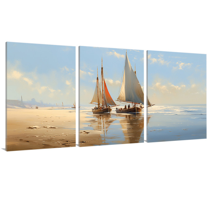 Tríptico decorativo barcos de vela en la orilla, ideal para dar un aire  relajante a tu hogar-Cuadrostock