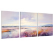 Tríptico de paisaje abstracto con tonos lavanda, violetas y naranjas al amanecer- Cuadrostock