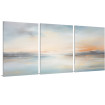 Tríptico decorativo con paisaje marino en tonos suaves azul, crema y naranja-Cuadrostock