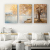 Tríptico decorativo con paisaje otoñal junto a un lago- Cuadrostock