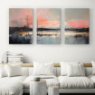 Tríptico  con paisajes acuarelados en coral y gris-  Cuadrostock