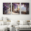 Tríptico decorativo con escena de terraza mediterránea con buganvilla en flor -Cuadrostock