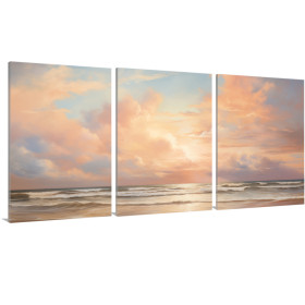 Tríptico de paisaje marino con cielo en tonos pastel, ideal para transmitir serenidad -Cuadrostock