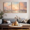 Tríptico de paisaje marino con cielo en tonos pastel, ideal para transmitir serenidad -Cuadrostock