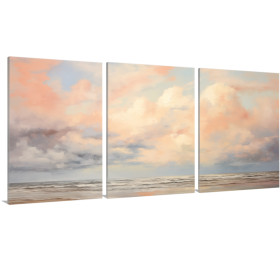 Tríptico de paisaje marino con cielo en tonos pastel, ideal para transmitir serenidad y armonía - Cuadrostock