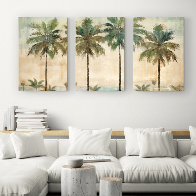 Juego de 3 cuadros decorativos de palmeras tropicales  - Cuadrostock