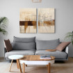 Díptico abstracto vertical con tonos tierra y líneas negras – estilo contemporáneo