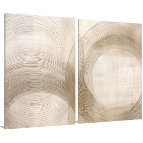 Cuadro abstracto con líneas curvas en tonos beige y marrón claro, diseño minimalista y elegante
