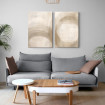 Cuadro abstracto con líneas curvas en tonos beige y marrón claro, diseño minimalista y elegante