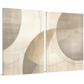 Díptico abstracto contemporáneo en tonos neutros beige y gris con formas geométricas y estilo minimalista