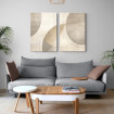 Díptico abstracto contemporáneo en tonos neutros beige y gris con formas geométricas y estilo minimalista