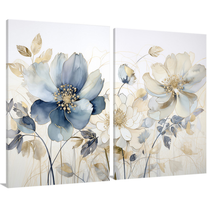 Conjunto de 2 cuadros decorativos de flores en tonos suaves - Cuadrostock