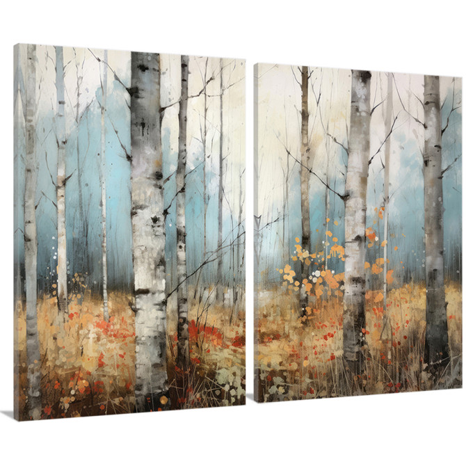 Conjunto de 2 lienzos de paisaje de un bosque - Cuadrostock