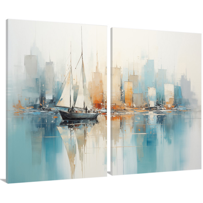 Lienzos decorativos abstractos de velero con ciudad de fondo - Cuadrostock Lienzos decorativos abstractos de velero con ciudad de fondo - Cuadrostock