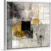 Cuadro decorativo abstracto cuadrado en tonos negro, amarillo y gris con formas geométricas