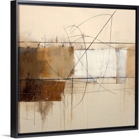 Cuadro decorativo abstracto cuadrado con tonos tierra, blanco y líneas negras curvas