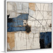 Cuadro abstracto cuadrado con bloques en azul cobalto, beige y blanco con líneas negras