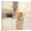 Cuadro abstracto con líneas y bloques de color en tonos neutros y naranja